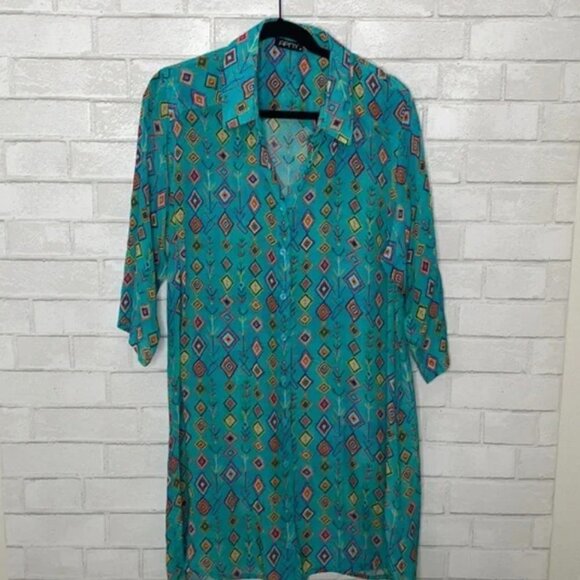 APNY Dresses & Skirts - APNY Teal Patterned Long Sleeve Dress